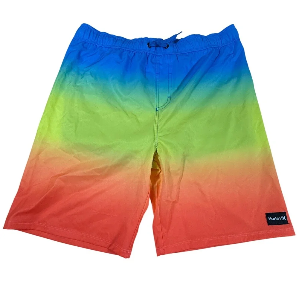 Hurley Boys Swim Trunks XXL 18/20 Baltic Blue Rainbow Ombre Board Shorts 988150